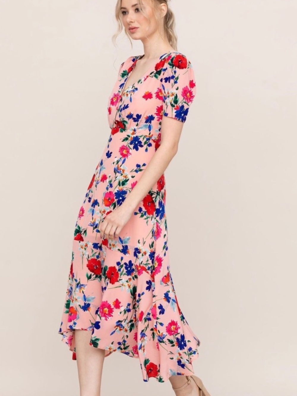 Yumi Kim Sunnyside Pink Stella Dress Size Medium Floral Silk Blend - Picture 6 of 6